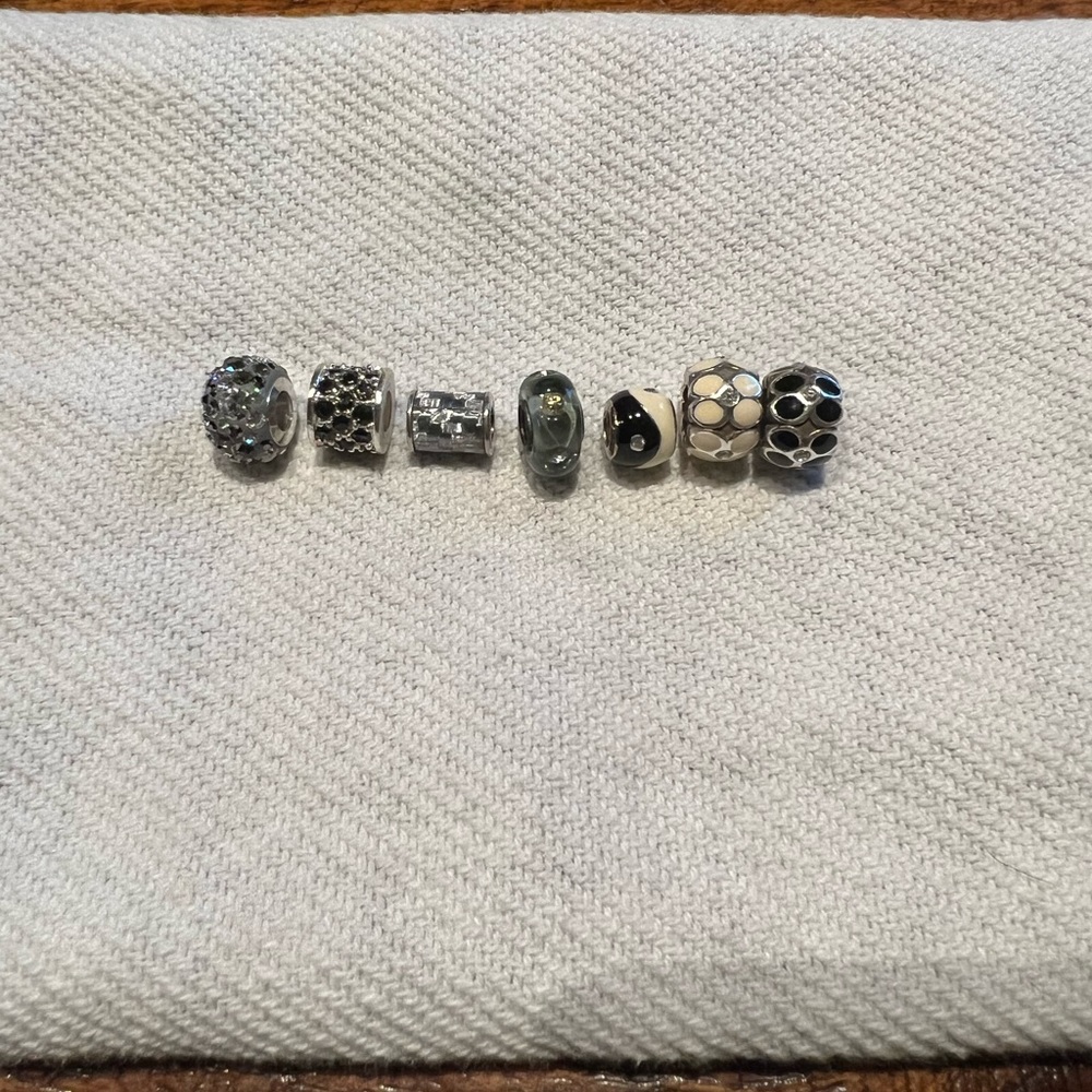 Set of black, white and silver charms, fits Pandora